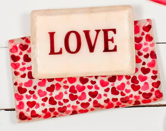 6" Capiz Rectangular LOVE Tray (Red/White)