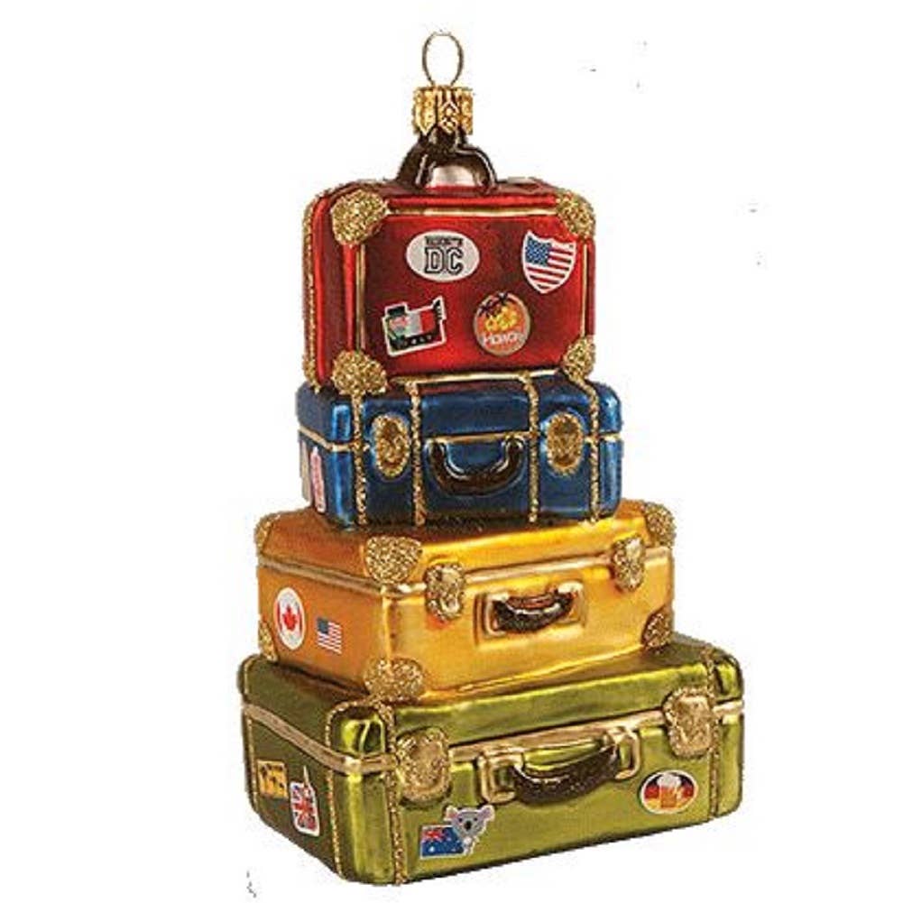 Stack Of Suitcases Polish Glass Christmas Tree Ornament