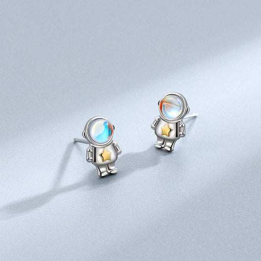 Astronaut Star Spaceman Stud Earrings in 925 Sterling Silver