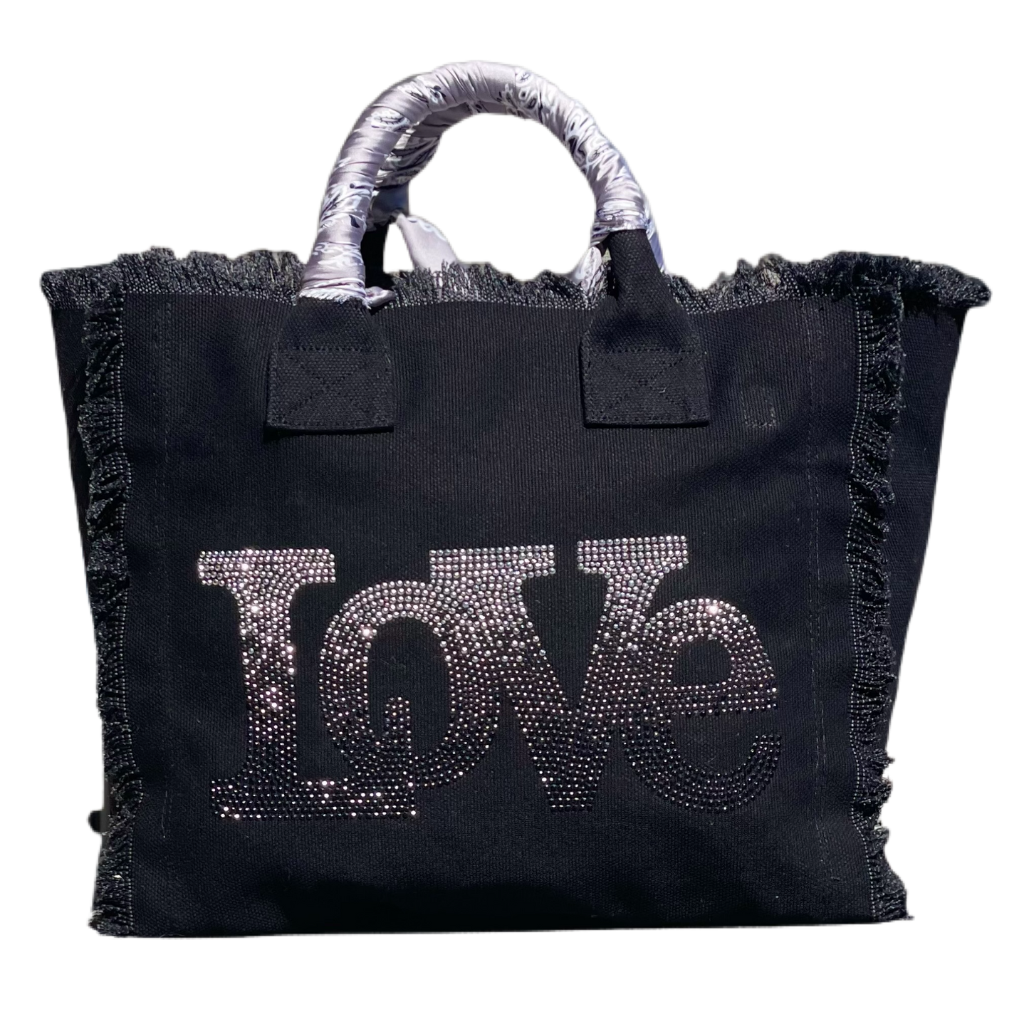 Black Love Ombre Fringe Canvas Tote Bag