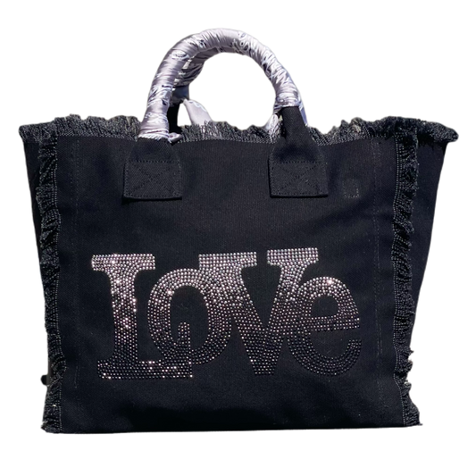 Black Love Ombre Fringe Canvas Tote Bag