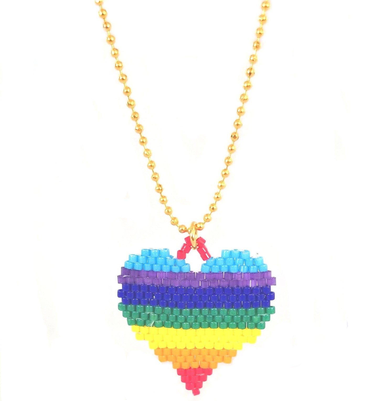 Rainbow Heart Seed Bead Necklace