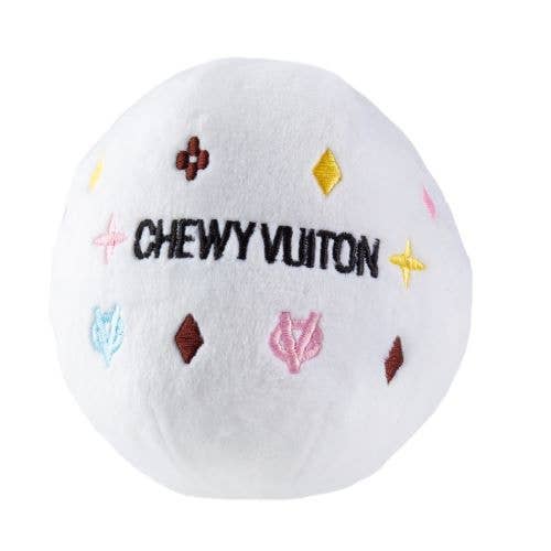 White Chewy Vuiton Ball Squeaker Dog Toy