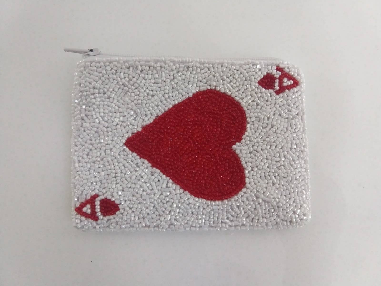 Red Heart Beaded Coin Purse