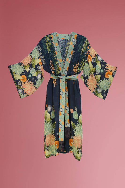 Trailing Wisteria Kimono Gown - Ink