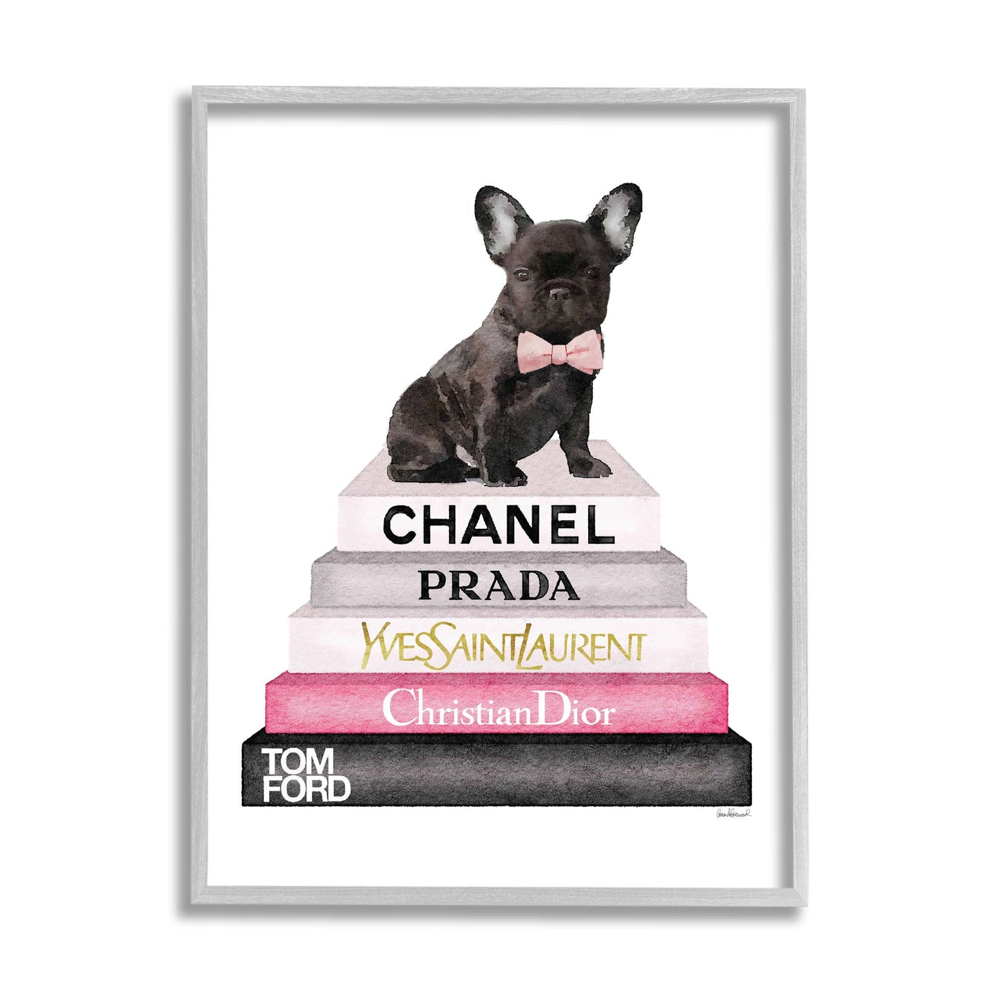 Book Stack French Bulldog Framed