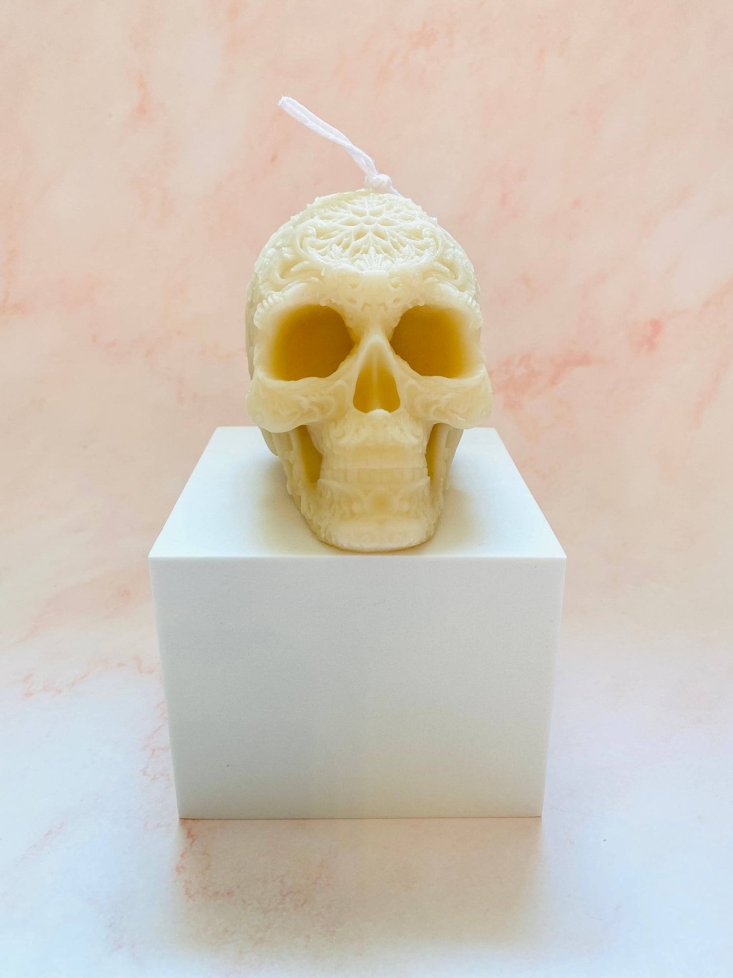 Sugar Skull Beeswax Candle - White