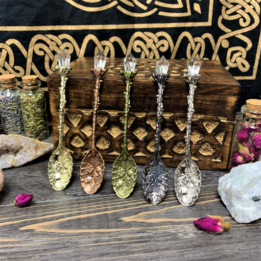 Witchy Herb Apothecary Spoons w/ Resin Crystal