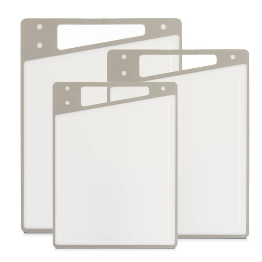 Asymmetric Colored Plastic Kitchen Cutting Boards - Set of 3: Grey-White