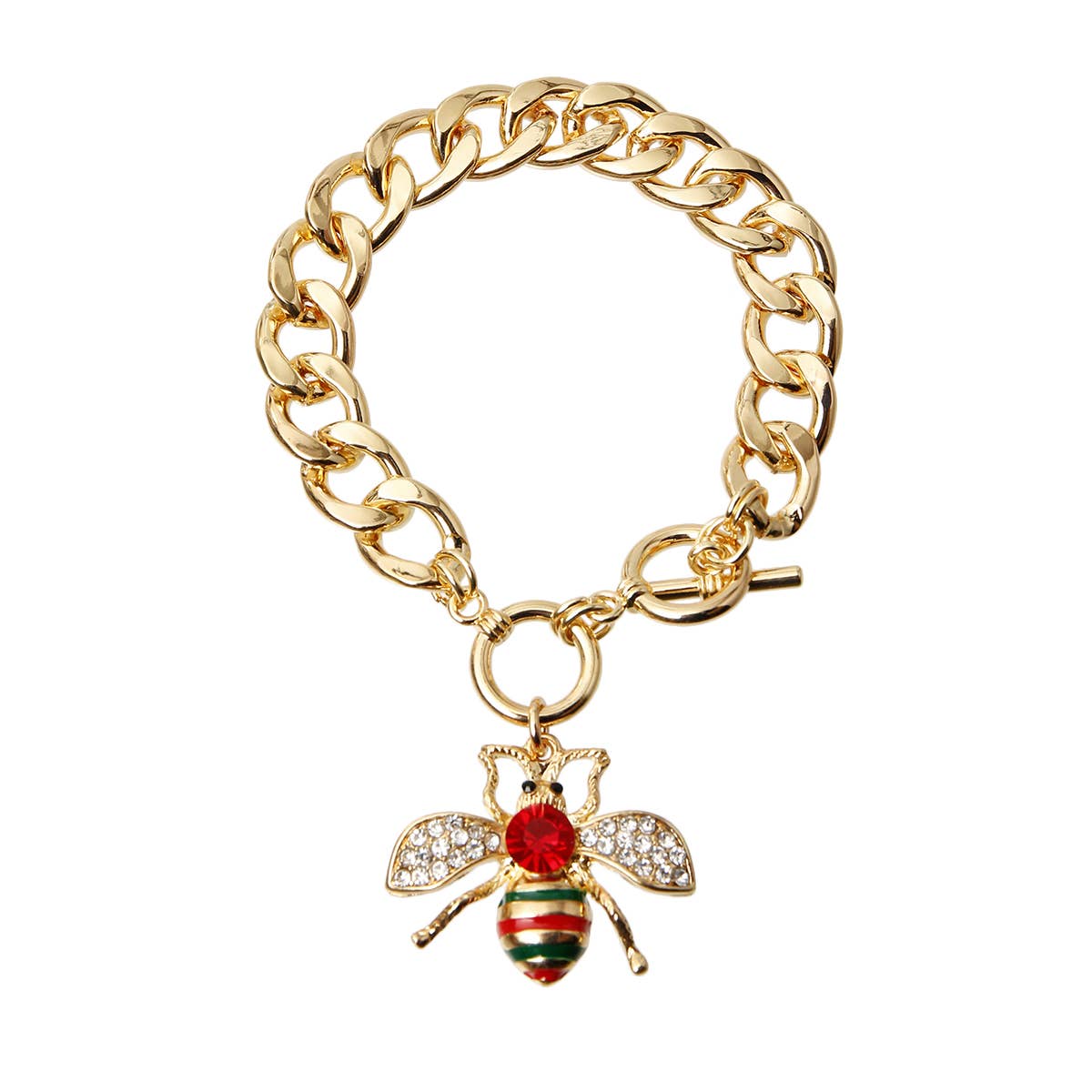 Rhinestone Bee Toggle Necklace - Red