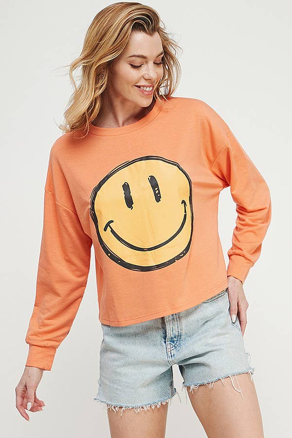 Women Smile Face Graphic Print Long Sleeve Top