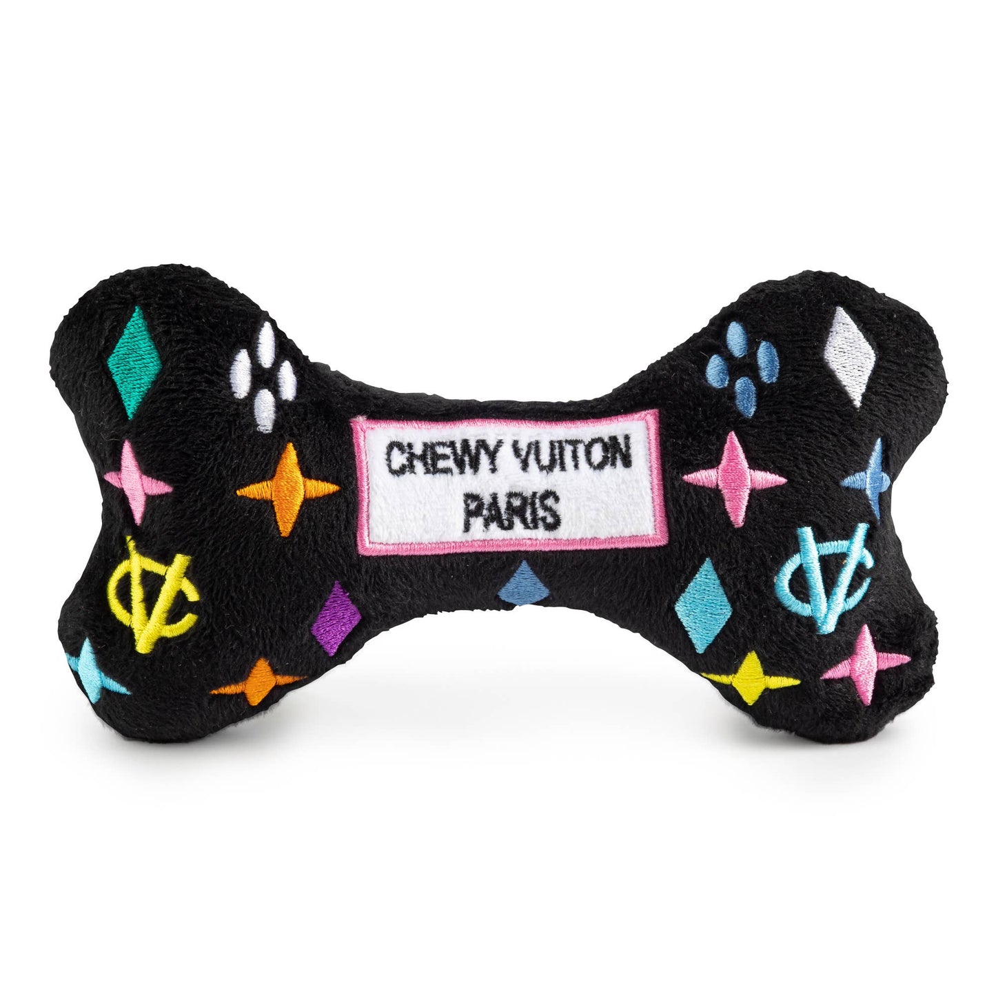 Black Monogram Chewy Vuiton Bone Squeaker Dog Toy