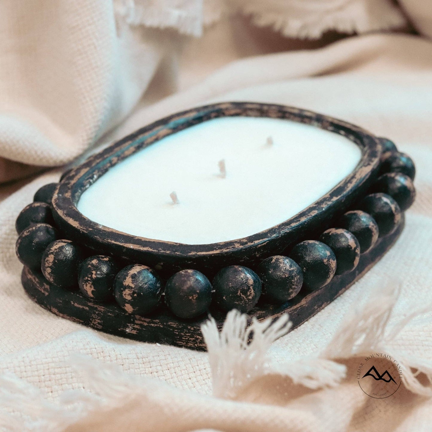 Beach Linen - 3 Wick Black Beaded Clay Bowl Candle