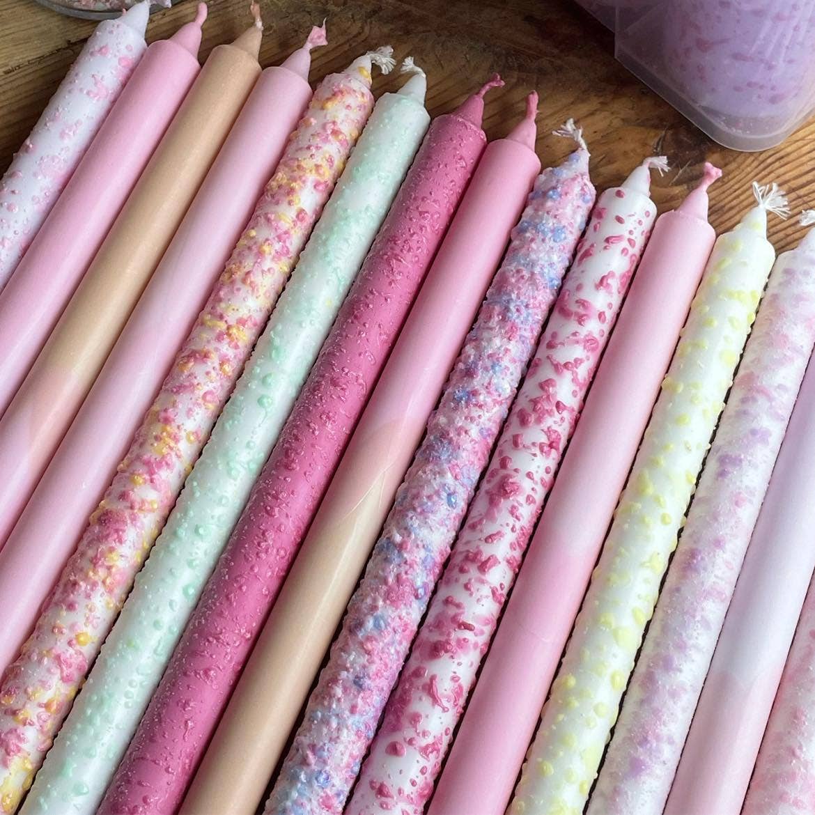 Taper candles (Long)- pastel colours and decorations