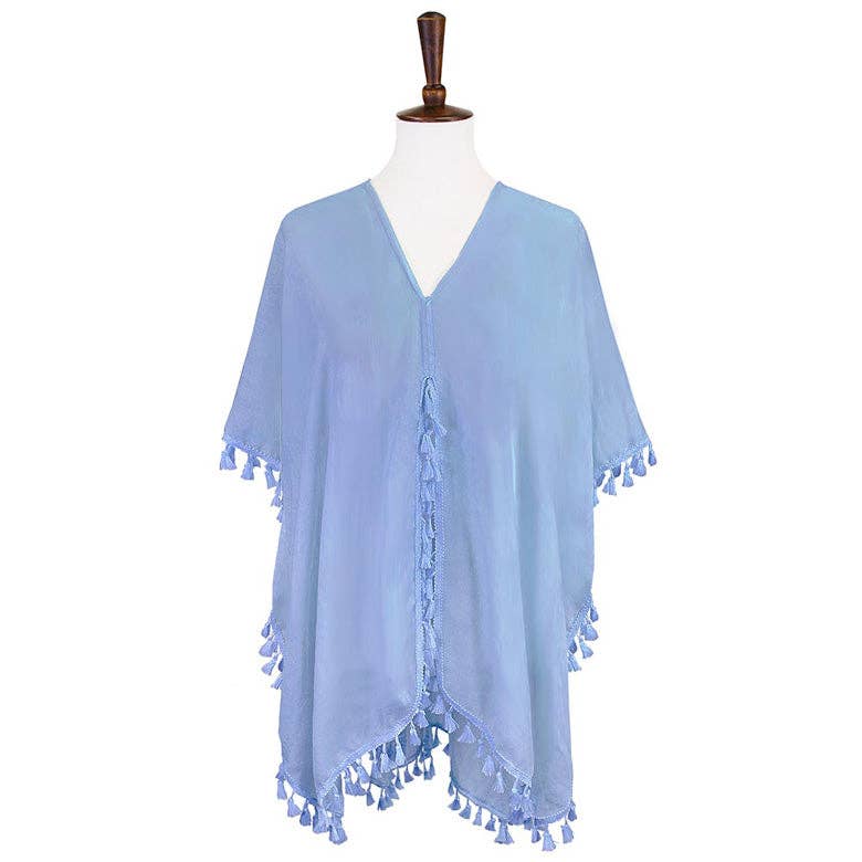 Tassel Trimmed Solid Cover Up Kimono