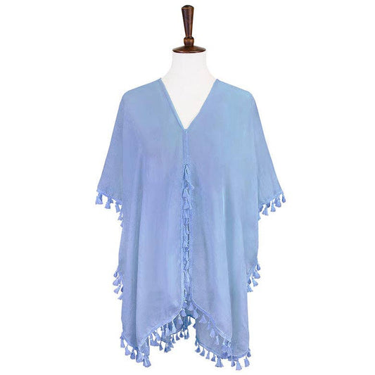 Tassel Trimmed Solid Cover Up Kimono