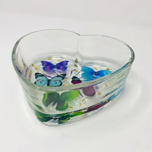 Butterfly Glass Heart Candy Dish Catchall