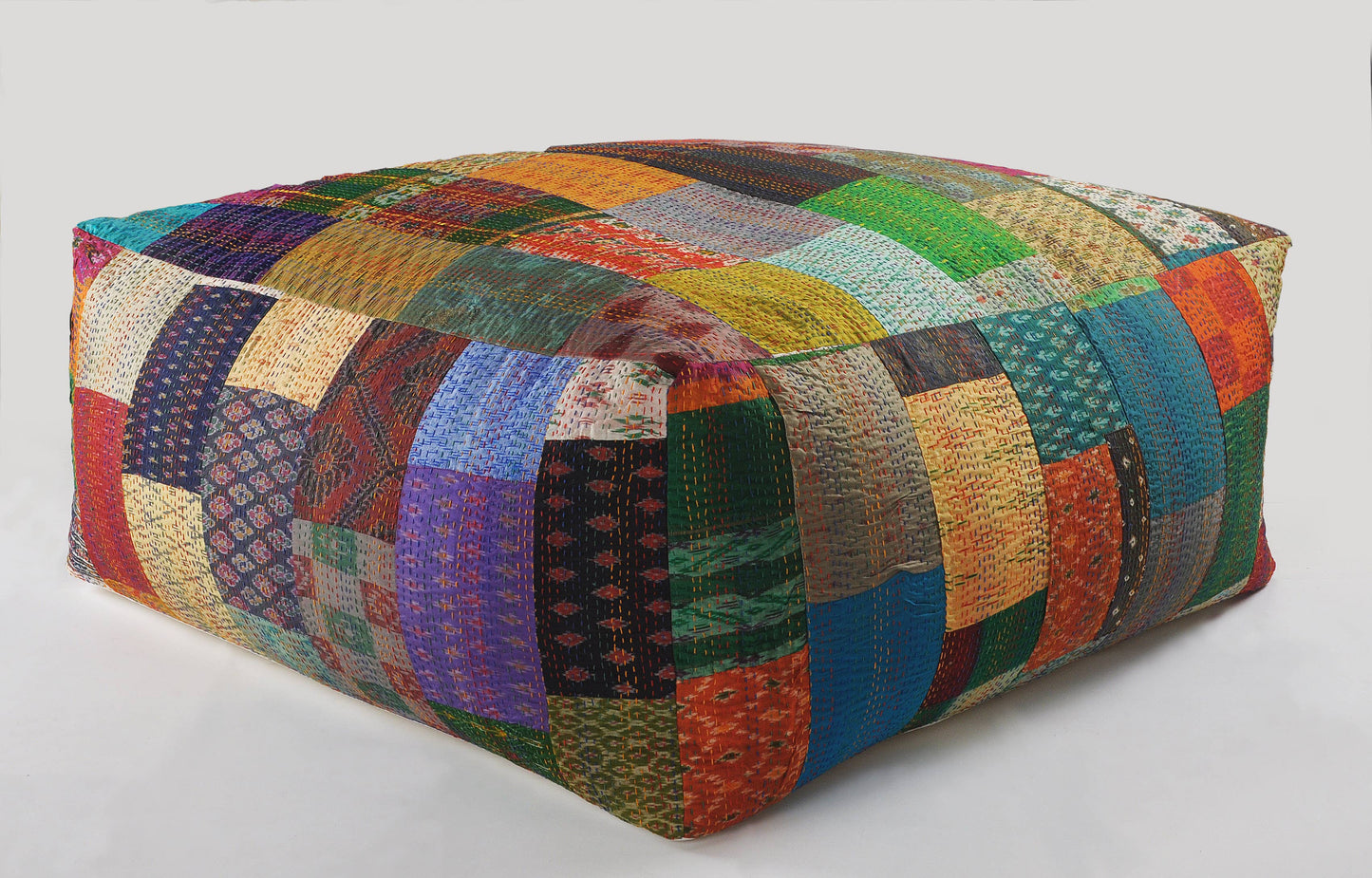 Multi-Colored Oversized Kantha Pouf