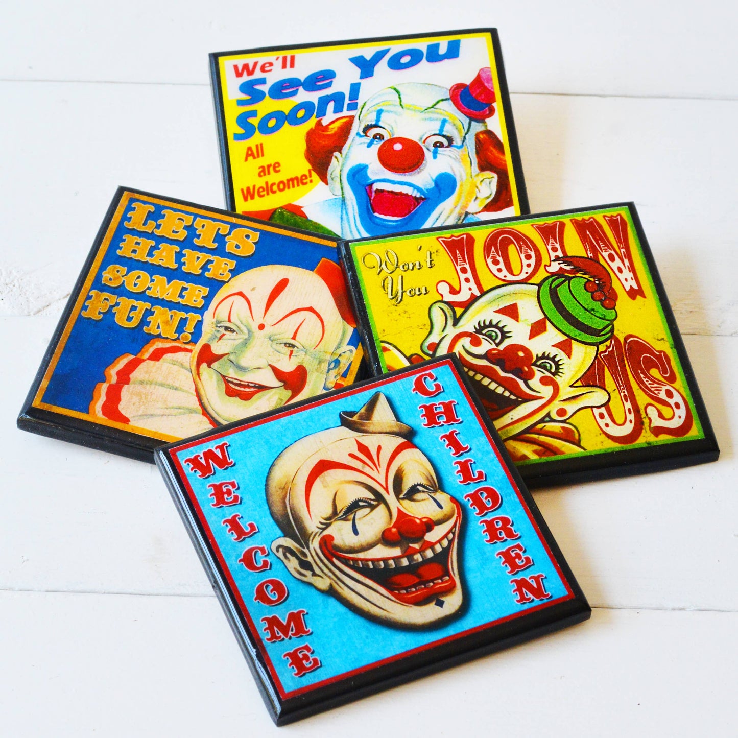 Creepy Clown Halloween Drink Coaster Set