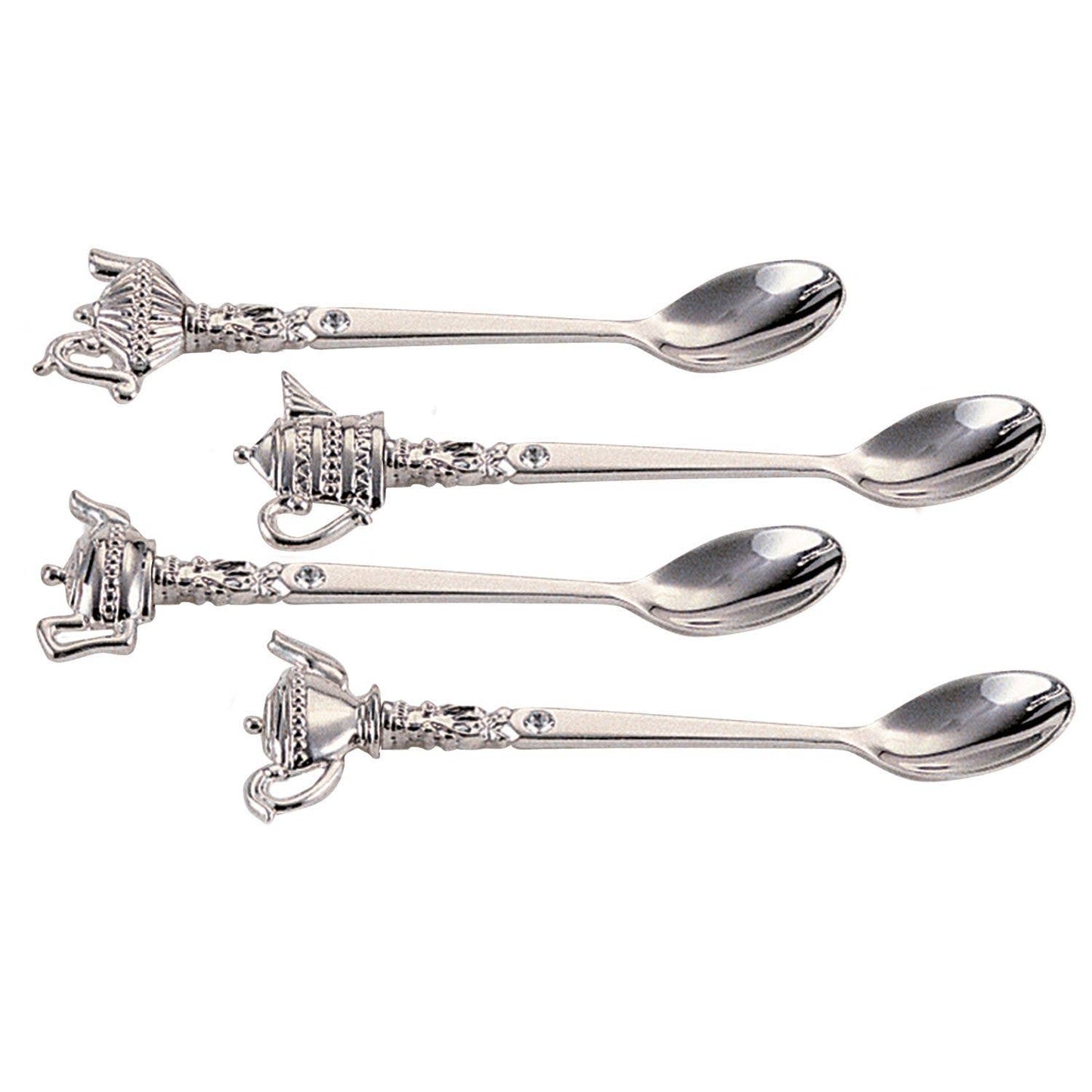 SP Teapot Spoons w/Crystal, Set of 4