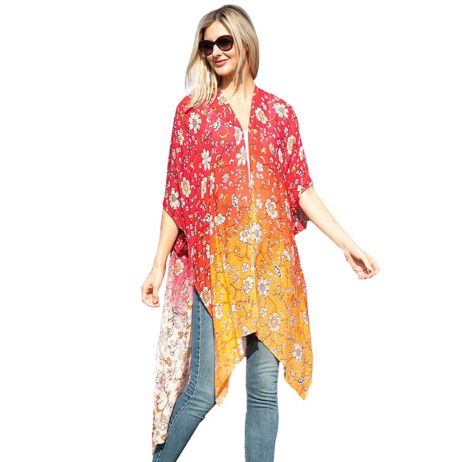 Stylish Flower Patterned Cover Up Kimono Poncho