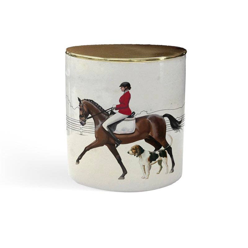 Equestrian Horse Marble Candle Red Jockey - Gold Lid