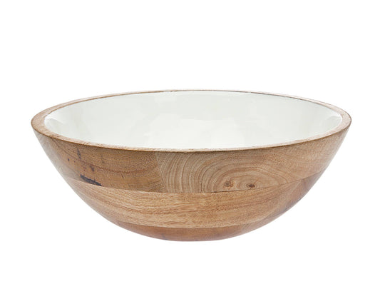 Wood/white Enamel Salad Bowl