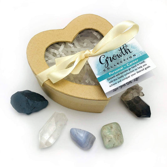 Crystal Healing Growth Set of Stones in Heart Shaped Box