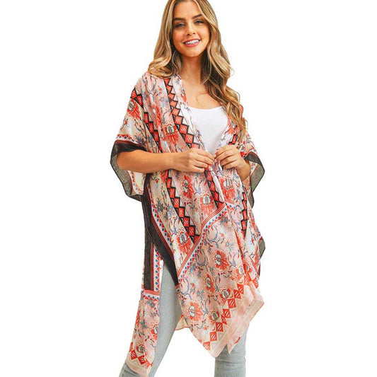 Flower Patterned Cover Up Kimono Poncho