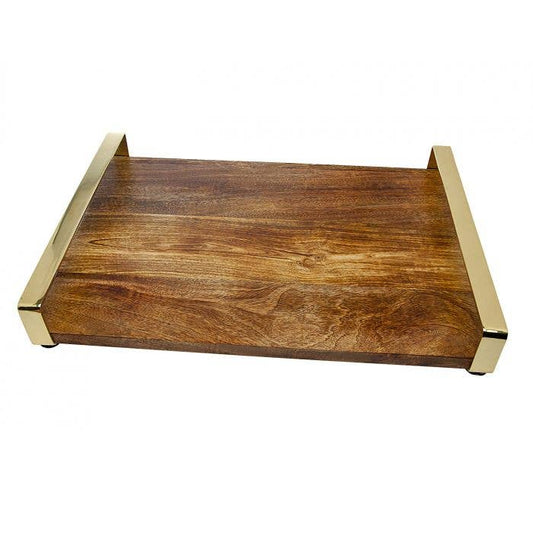 Wood Tray Gold Handles Large