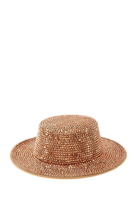 Metal Feel Studded Flat Top Felt Hat