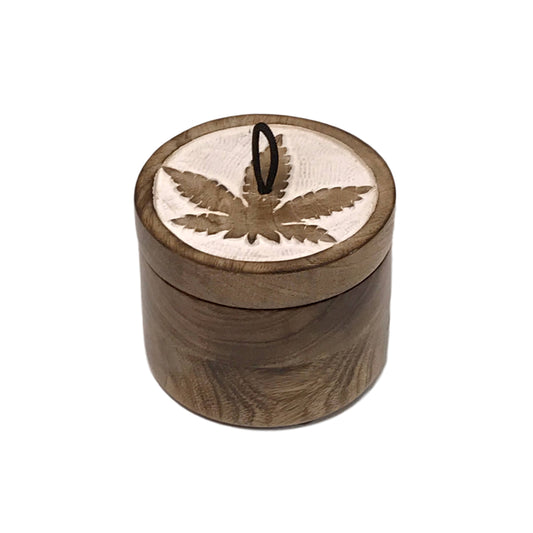 Carved Wood Small Cannabis Design Covered Notions Box