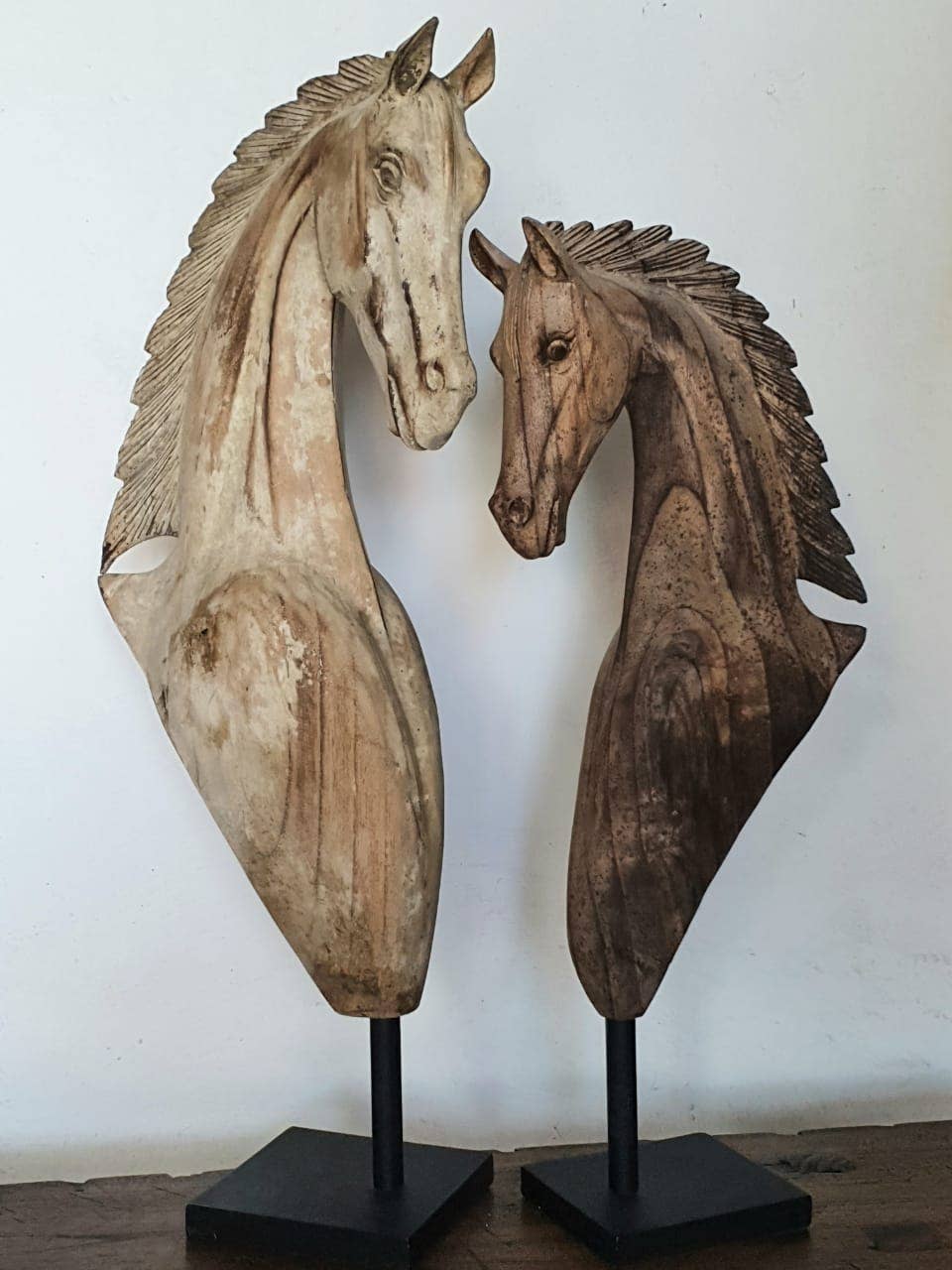 Blonde Large Carved Wood Horse Head Statue in Antique