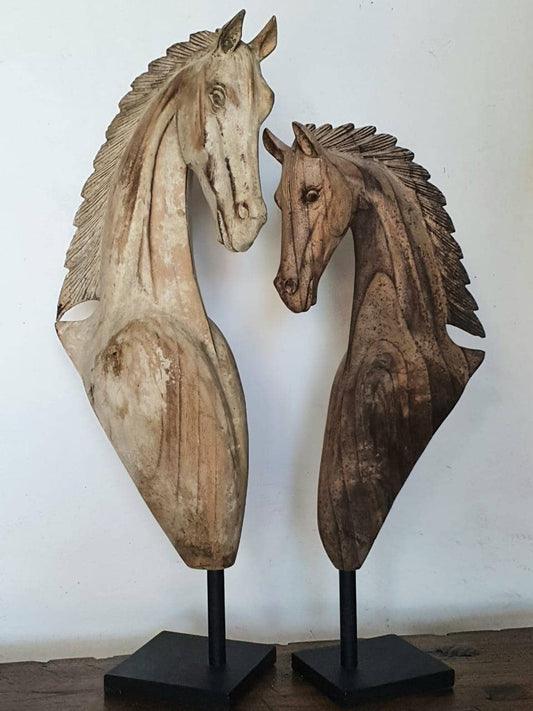 Blonde Large Carved Wood Horse Head Statue in Antique