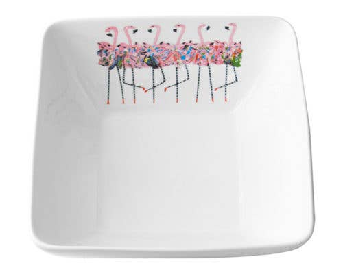 12" XL Flamingo Chorus Line Square Bowl