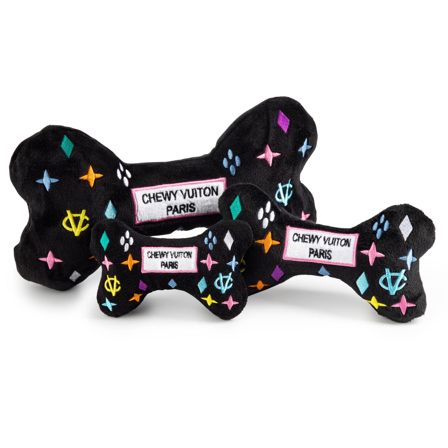 Black Monogram CV Bone Sampler Squeaker Dog Toy