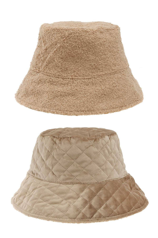 Quilted Velvet and Fur Reversible Bucket Hat