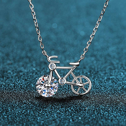 Moissanite Bicycle Pendant Necklace in 925 Sterling Silver