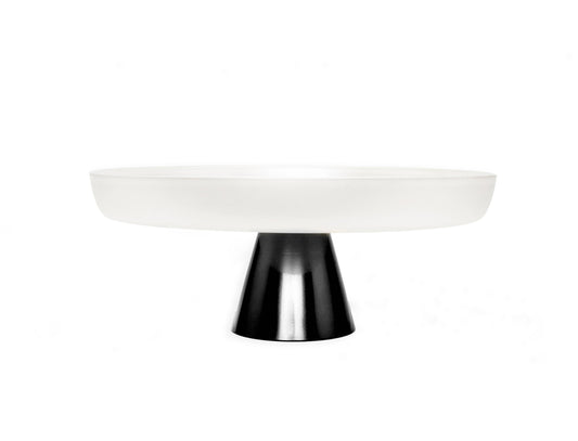 White Glass Cake Plate on Black Stem