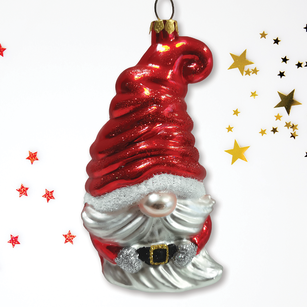 Vibrant Santa Gnome Glass Christmas Ornament