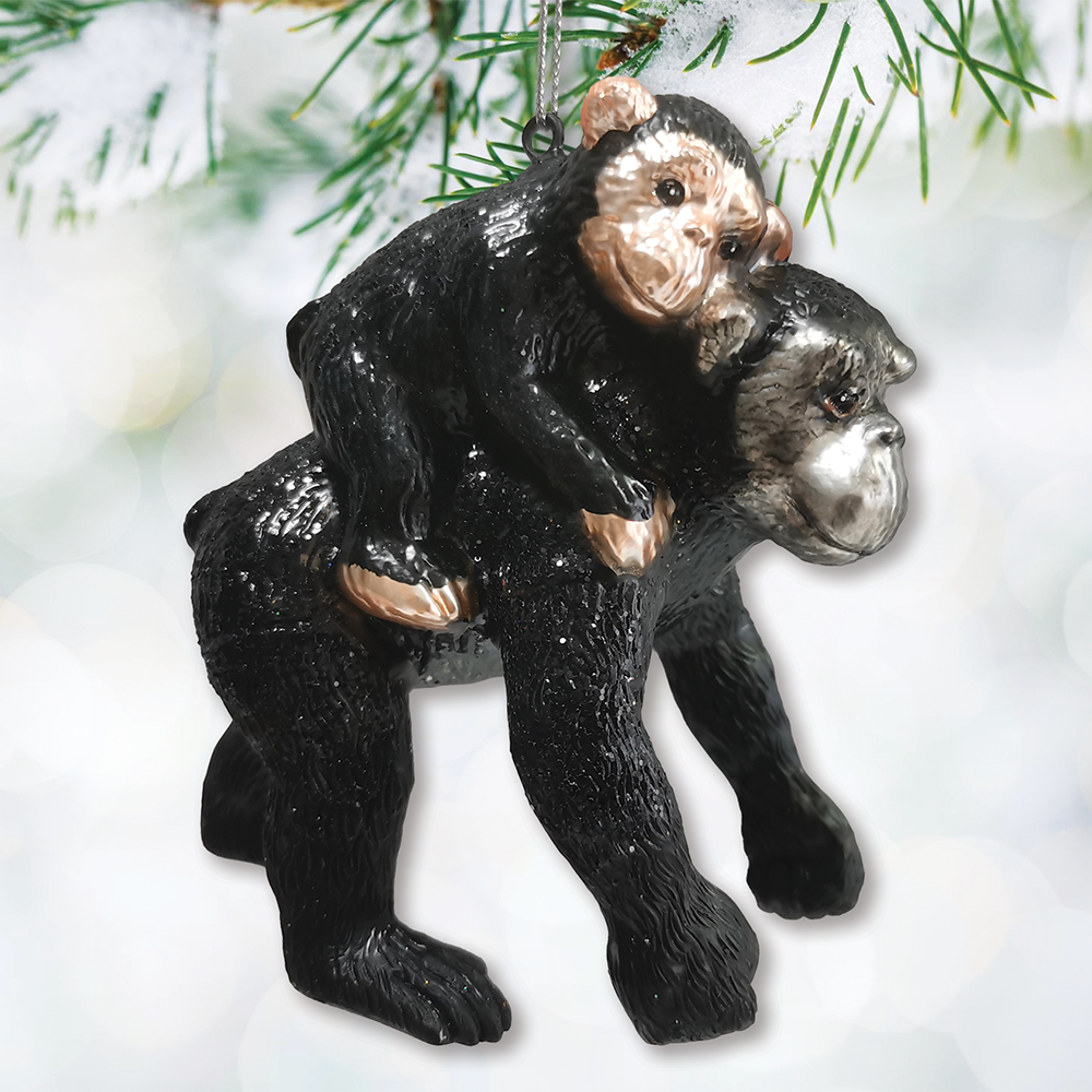 Charming Gorilla Family Kinship Glass Ornament