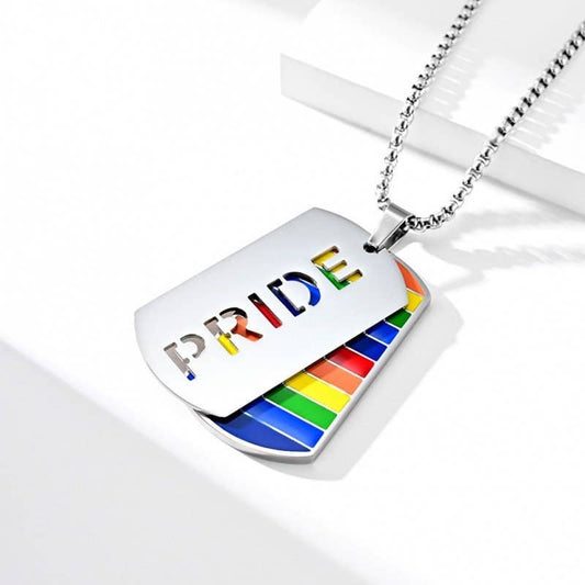 Rainbow LGBTQ Pride Love Letter Necklace in Stainless Steel: LOVE / WIth chain / No Engrave