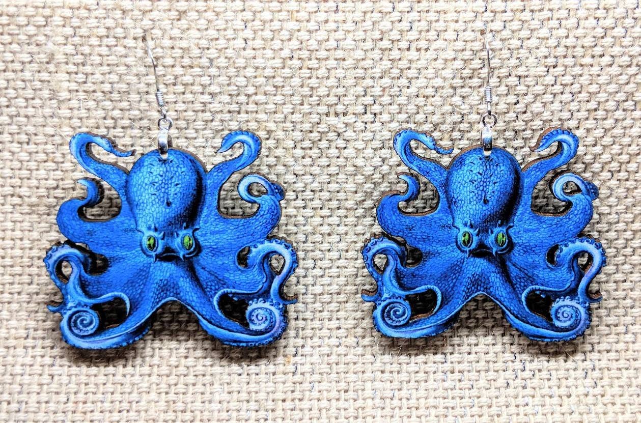 Blue Octopus Earrings