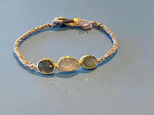 Triple Orbit Blue Sapphire Silk Gold Bracelet