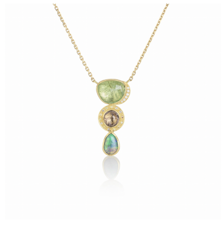 Orbit Drop Emerald Sapphire Opal Necklace