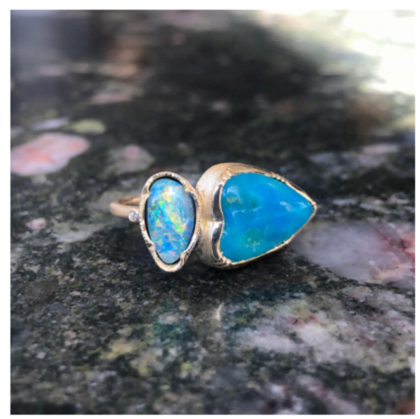 Turquoise Heart Boulder Opal Ring by Brooke Gregson