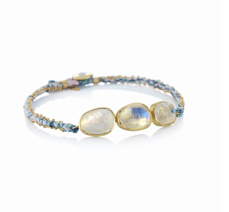 Triple Orbit Moonstone Silk Gold Bracelet by Brooke Gregson