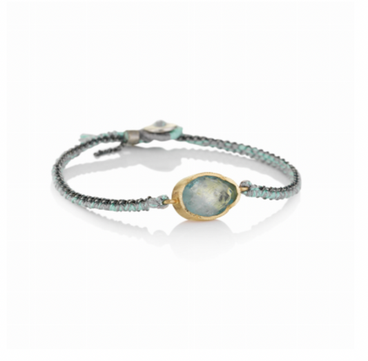 Orbit Aquamarine Silk Silver Bracelet by Brooke Gregson