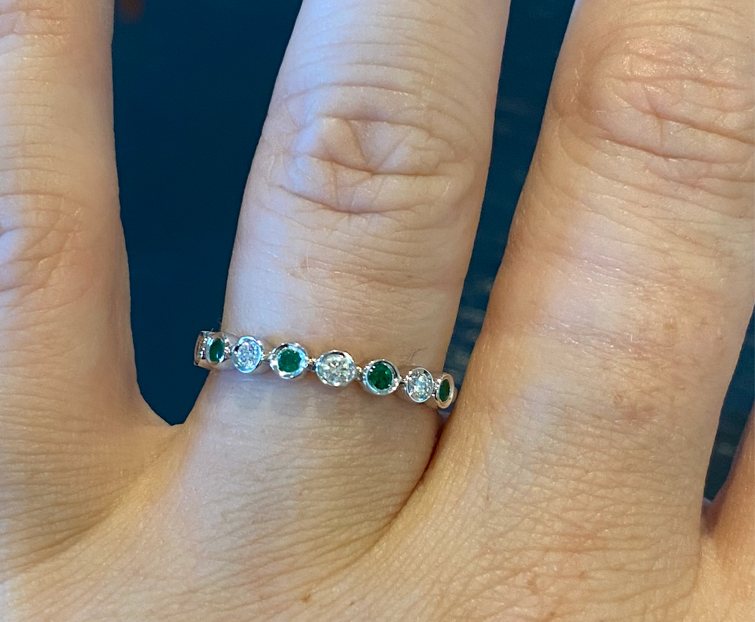 White Gold Emerald and Diamond Ring