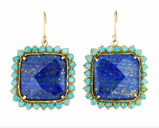 Faceted Lapis and Turquoise Earrings by Guita M